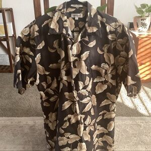 Pierre Cardin Dark Brown and Cream Leaf Pattern Shirt